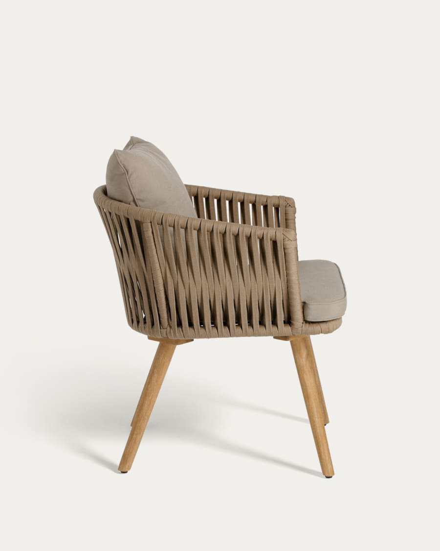 Hemlice stoel in beige touw met massieve acacia poten FSC 100%