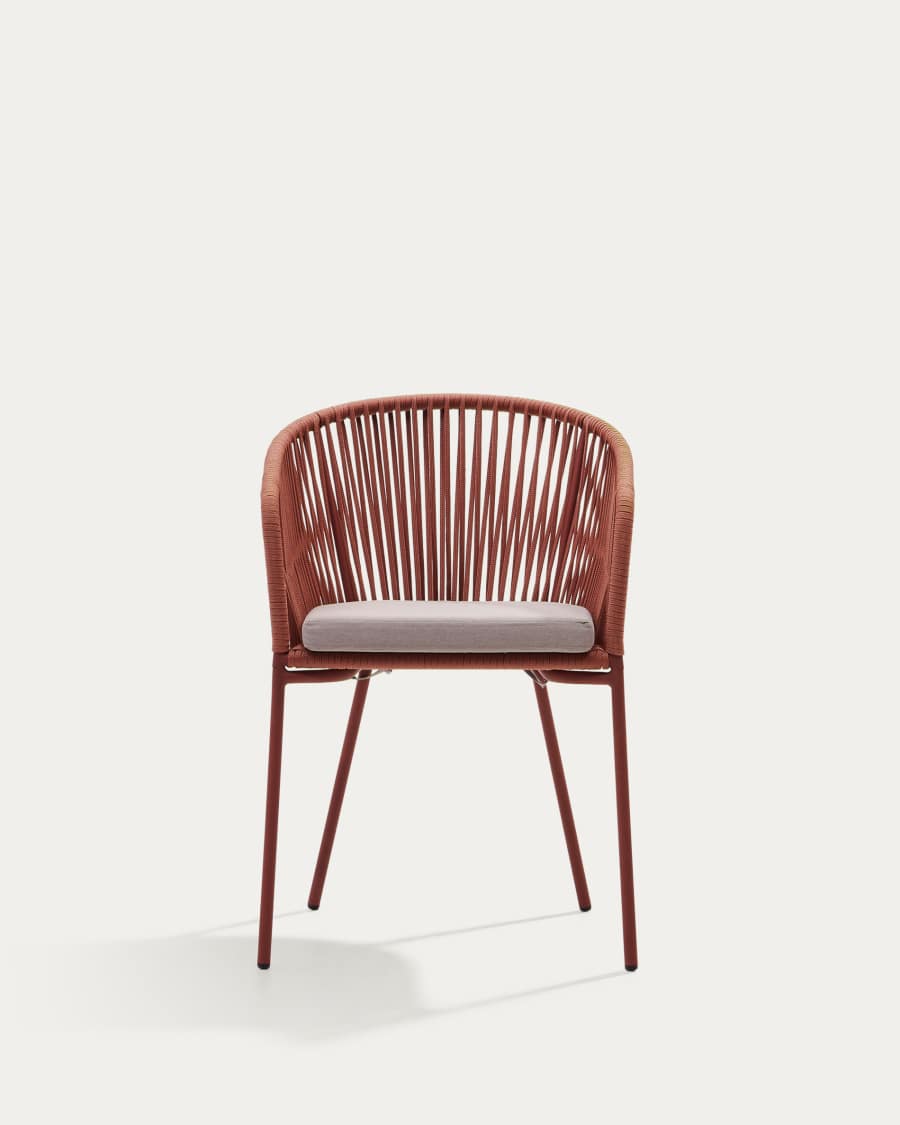 Yanet terracotta rope chair with galvanised steel legs