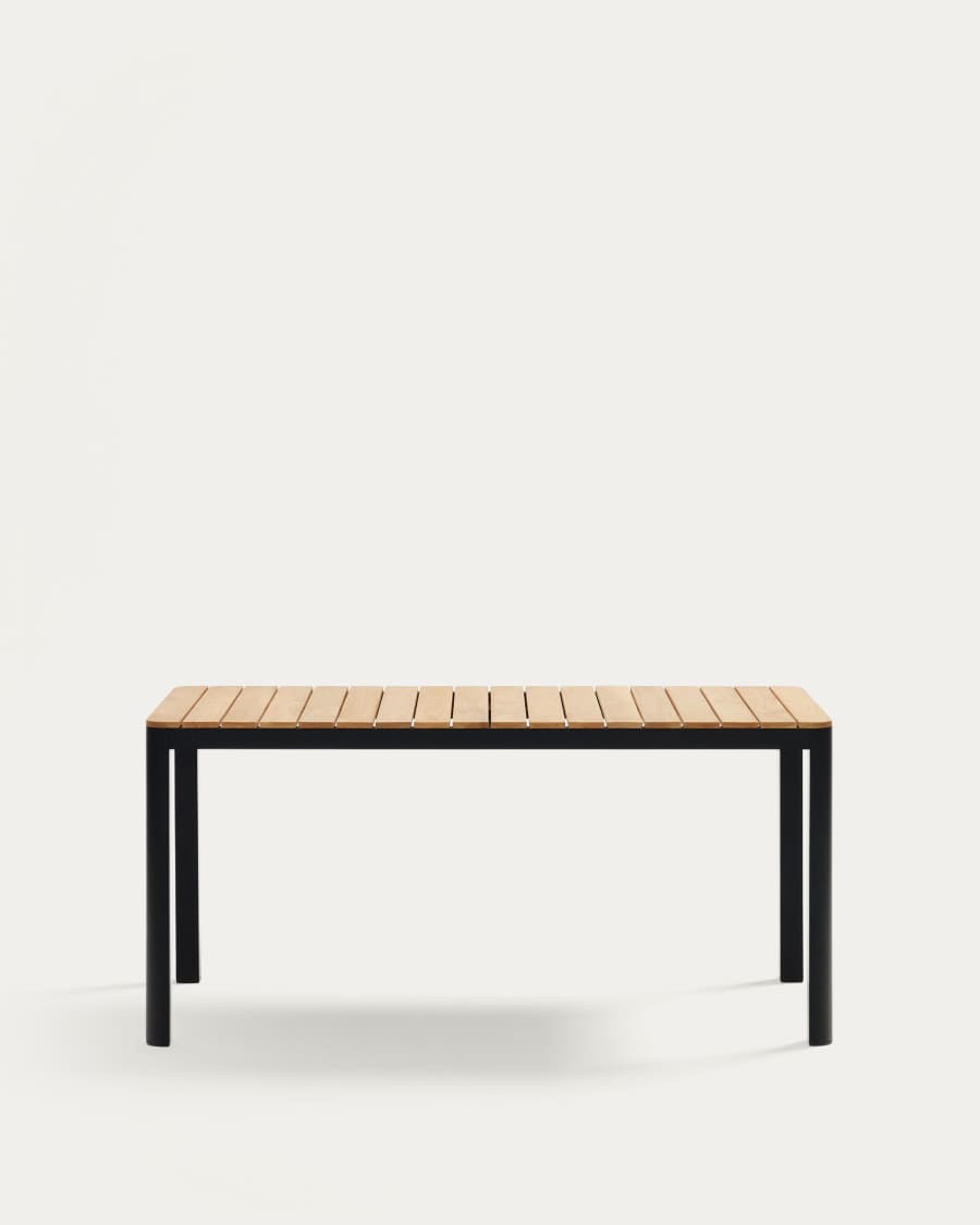 Table 100 % d'extérieur Bona bois de teck et aluminium finition noire 160 x 90 cm