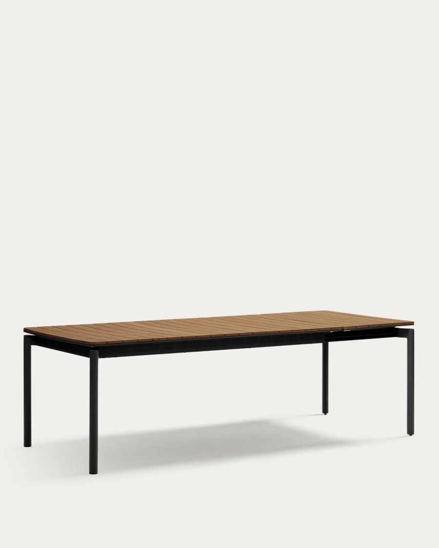 Canyelles Gartenausziehtisch aus Poly-Holz und mattschwarzem Aluminium 180(240) x 100 cm