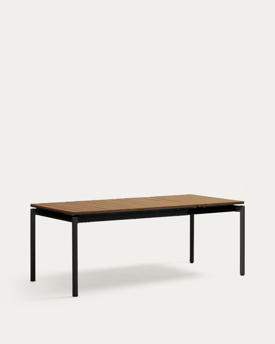 Canyelles Gartenausziehtisch aus Poly-Holz und mattschwarzem Aluminium 140 (200) x 90 cm