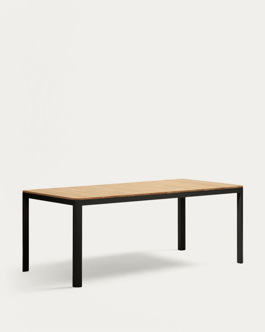 Bona 100% buitentafel in massief teakhout en aluminium met zwarte afwerking 200 x 100 cm