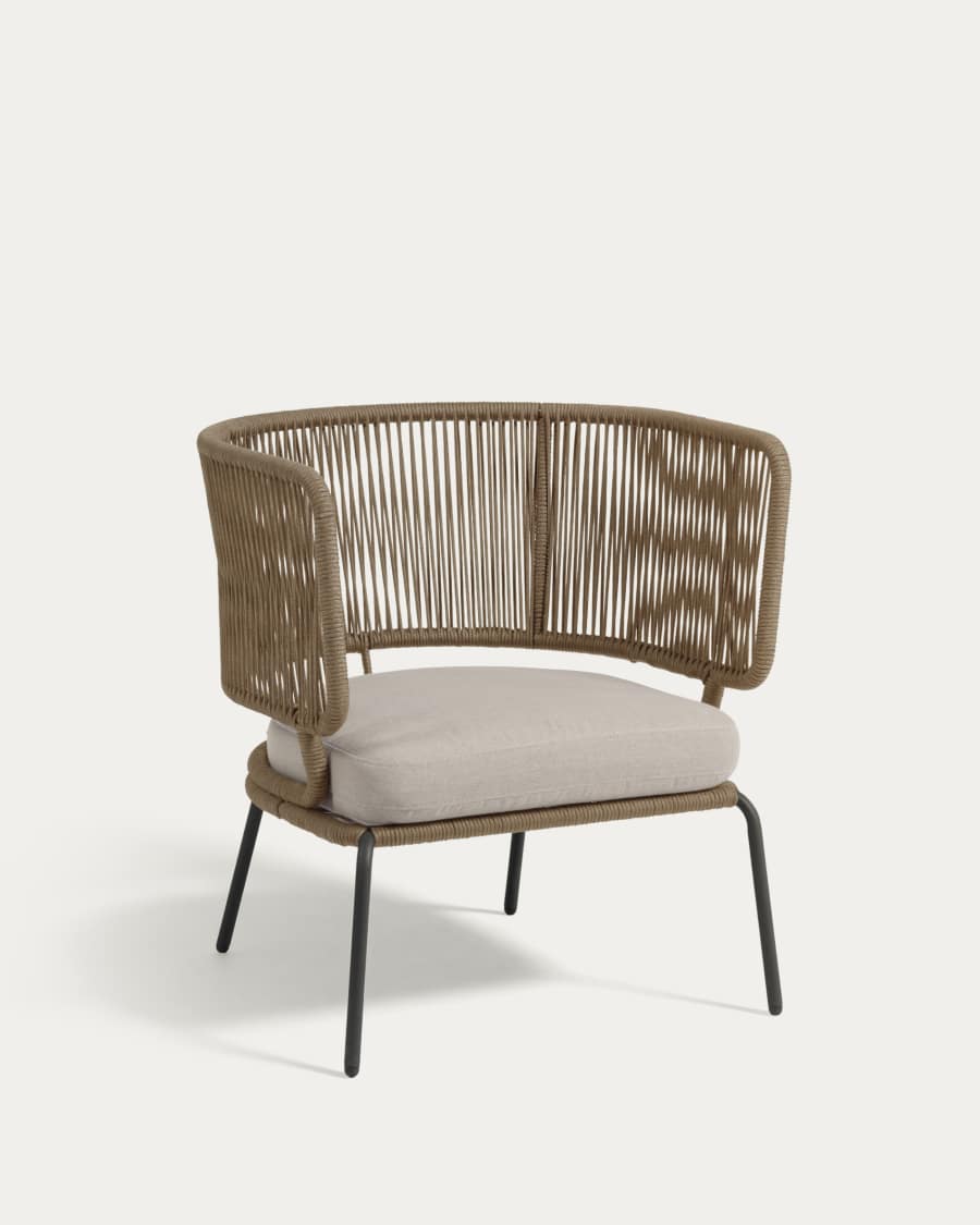 Nadin armchair in beige cord with galvanised steel legs