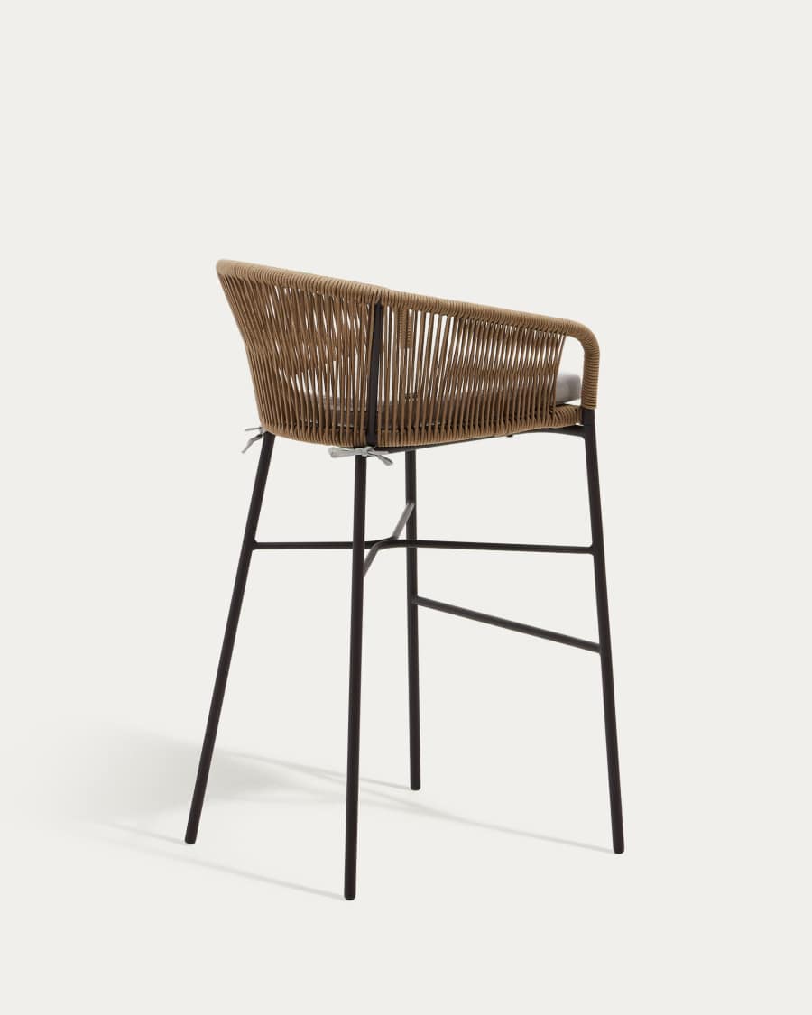 Yanet Hocker aus beigem Seil und verzinktem Stahl Höhe 80 cm