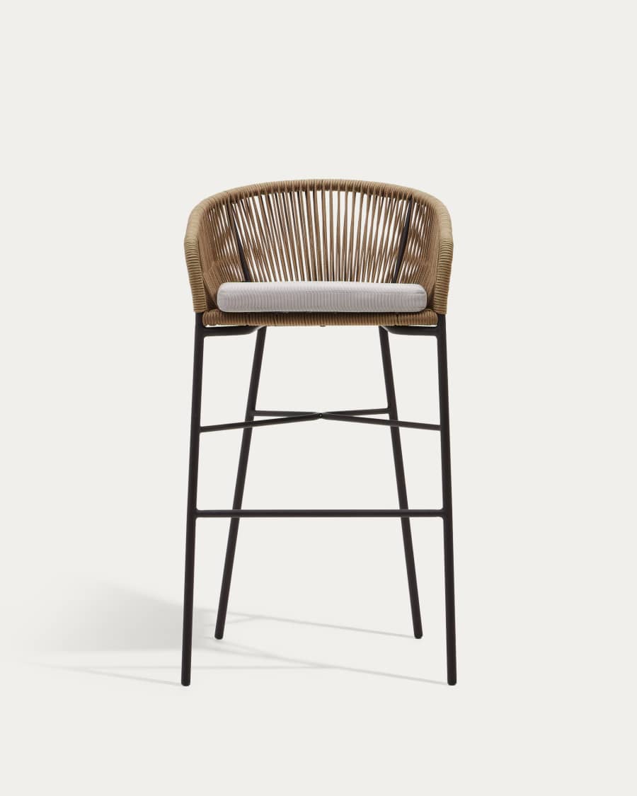 Yanet Hocker aus beigem Seil und verzinktem Stahl Höhe 80 cm