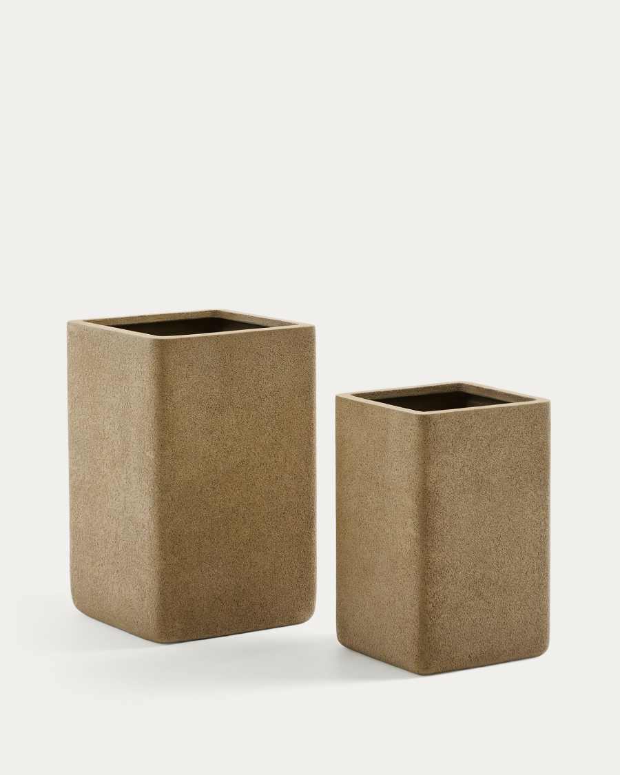 Set of 2 Minoa tall planters with mustard stone effect 44 x 44 cm