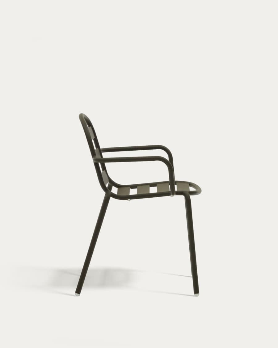 Joncols stackable outdoor aluminium chair with a powder coated green finish