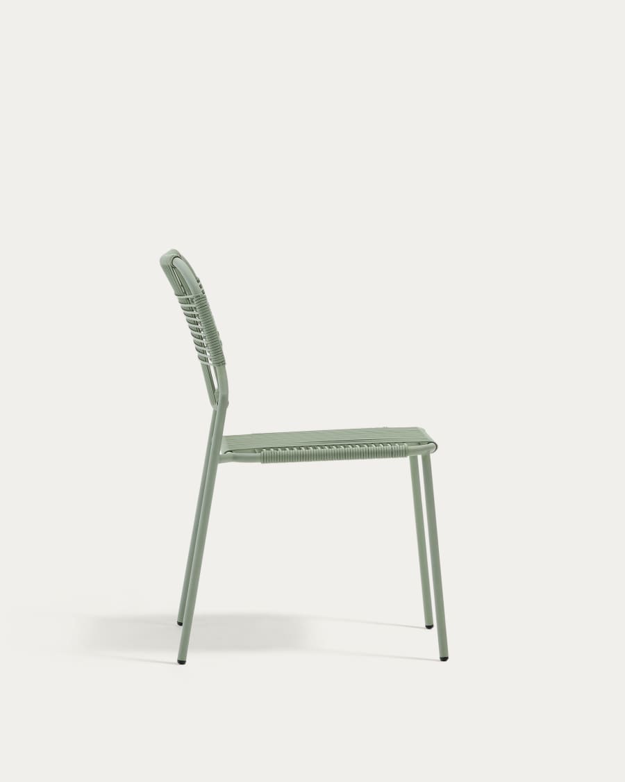 Talaier stackable outdoor chair made from synthetic cord and galvanised turquoise steel