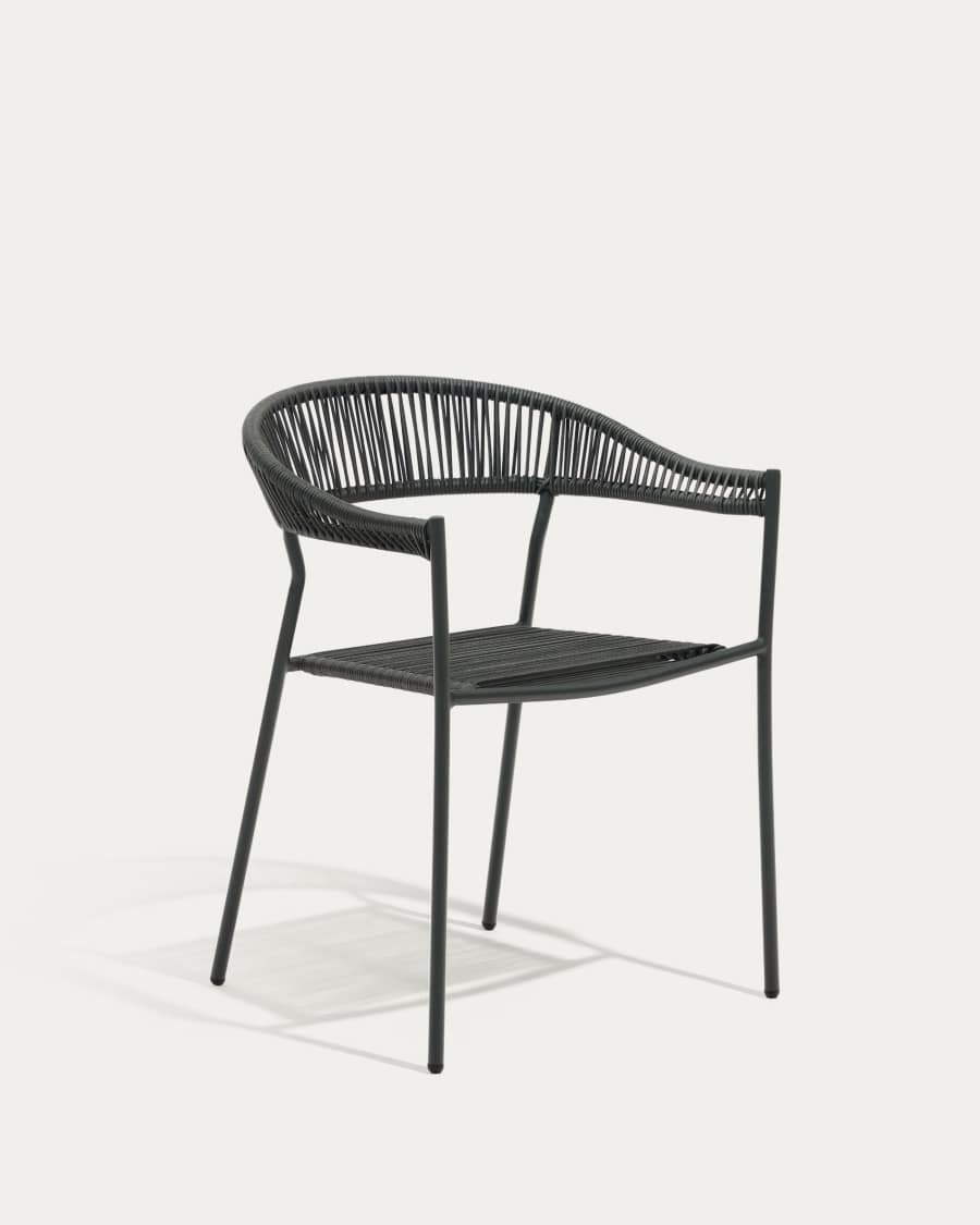 Futadera stackable outdoor chair in grey synthetic cord and grey painted steel