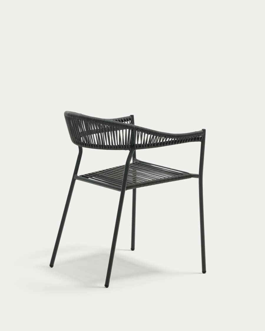 Futadera stackable outdoor chair in grey synthetic cord and grey painted steel