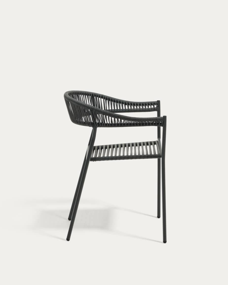 Futadera stackable outdoor chair in grey synthetic cord and grey painted steel
