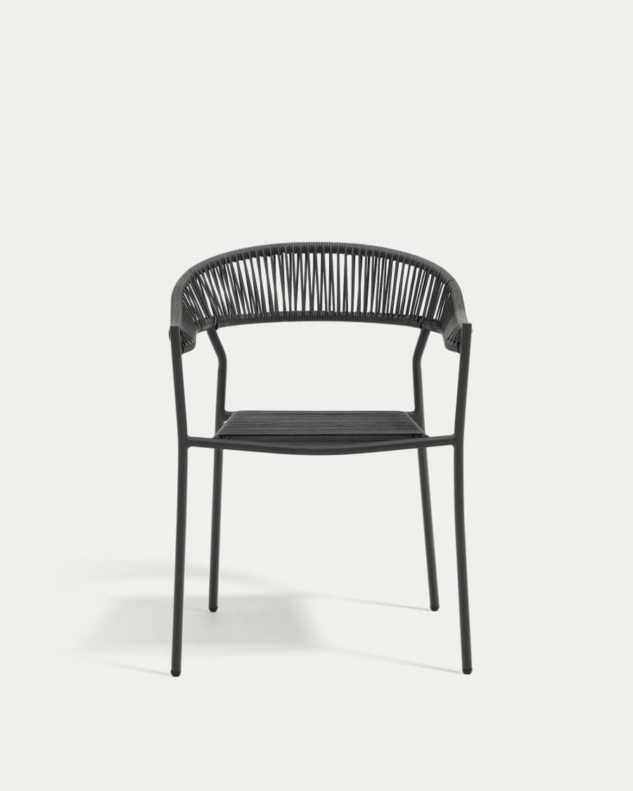 Futadera stackable outdoor chair in grey synthetic cord and grey painted steel