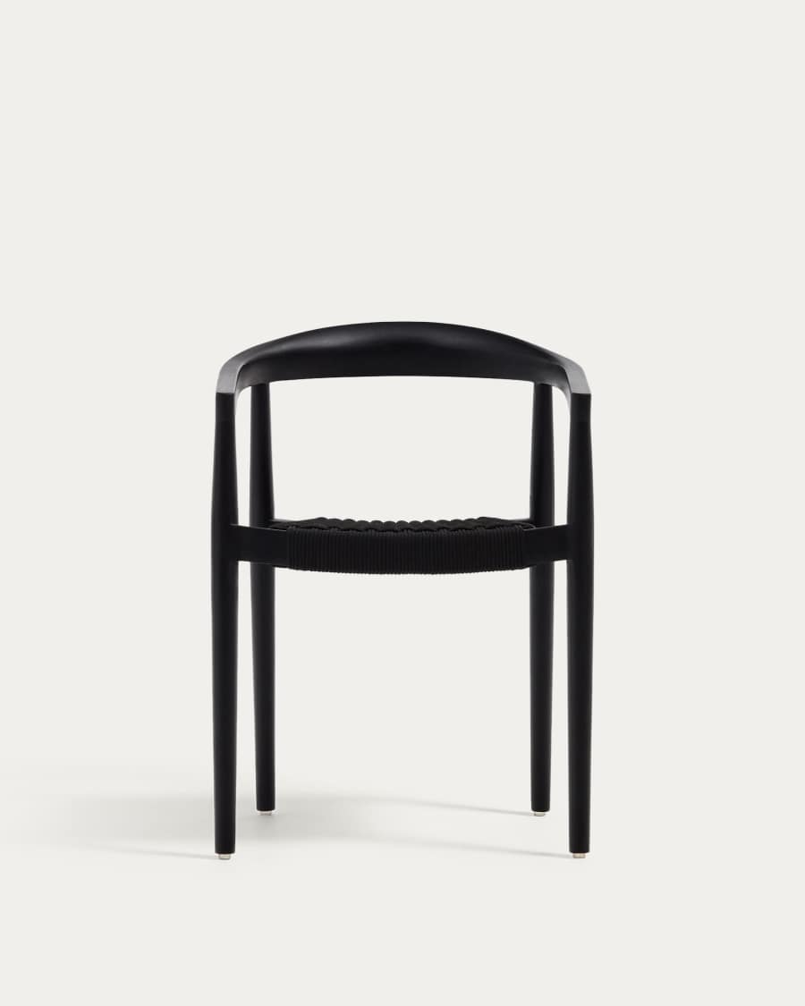 Stapelbarer Outdoor-Stuhl Ydalia aus massivem Teakholz schwarzes Finish schwarzes Seil