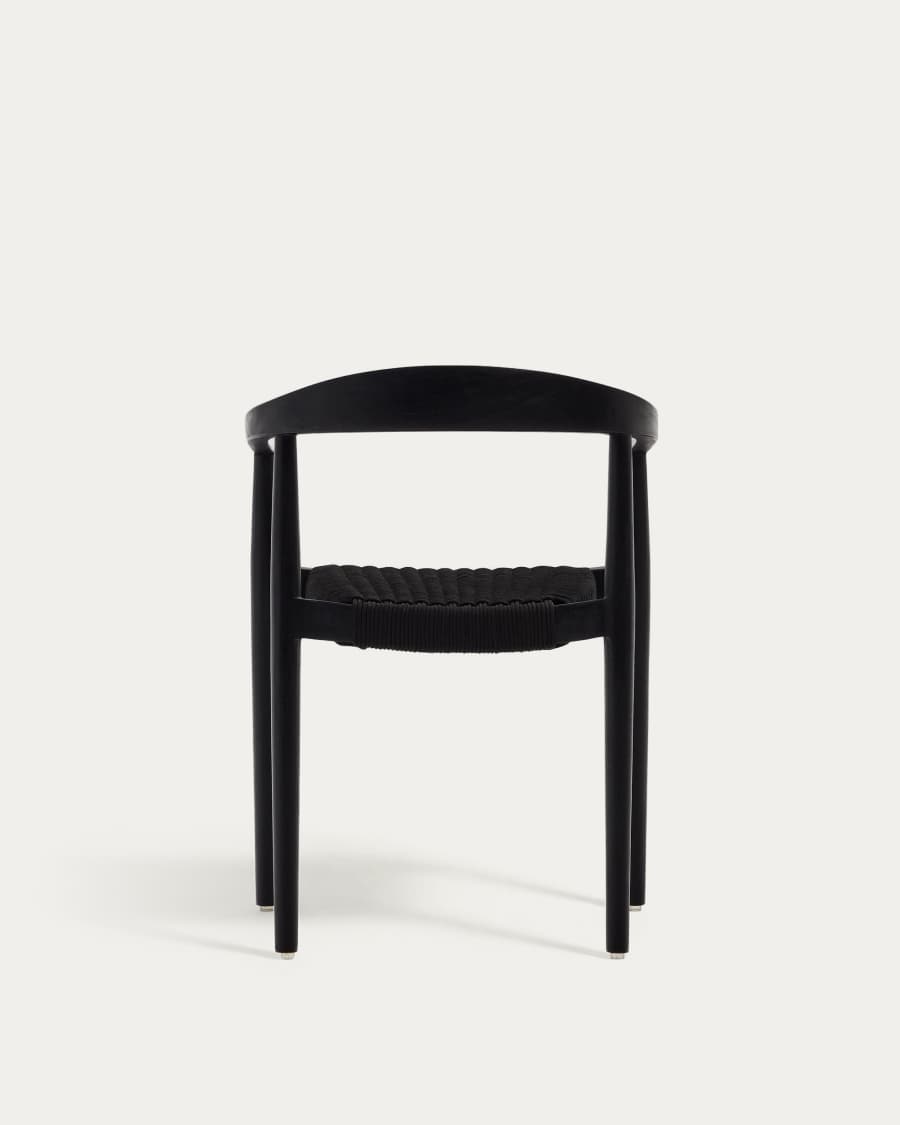 Stapelbarer Outdoor-Stuhl Ydalia aus massivem Teakholz schwarzes Finish schwarzes Seil