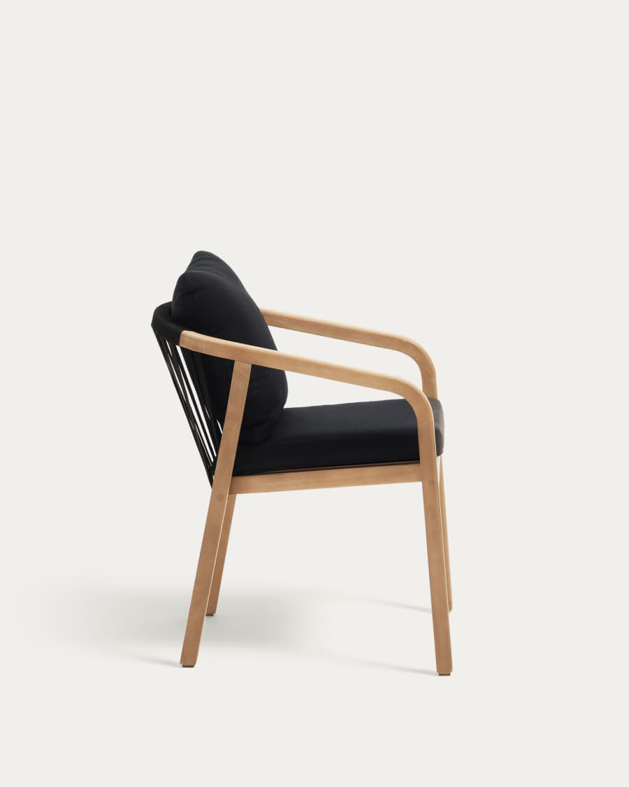 Chaise Malaret en bois d'eucalyptus et corde noire FSC