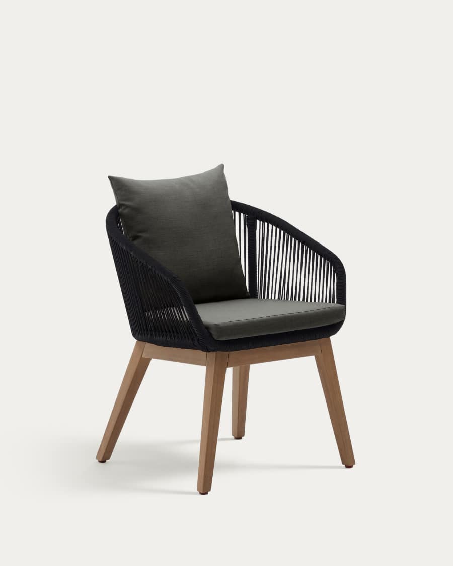 Portalo chair in black cord with solid acacia wood legs