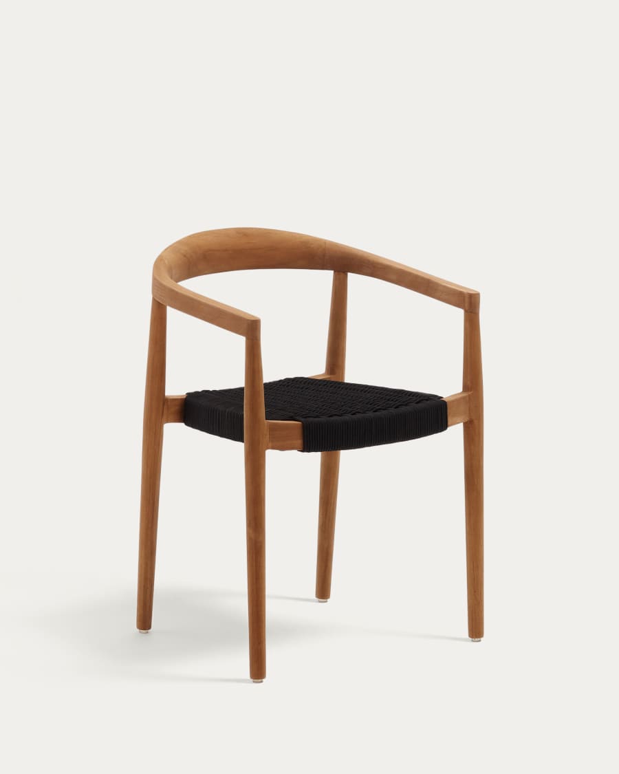 Stapelbarer Outdoor-Stuhl Ydalia aus massivem Teakholz natürliches Finish schwarzes Seil