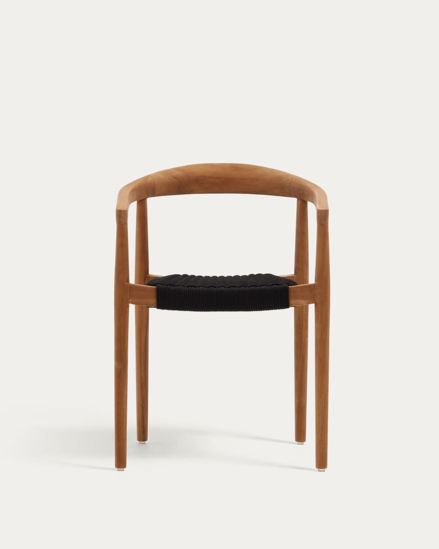 Stapelbarer Outdoor-Stuhl Ydalia aus massivem Teakholz natürliches Finish schwarzes Seil
