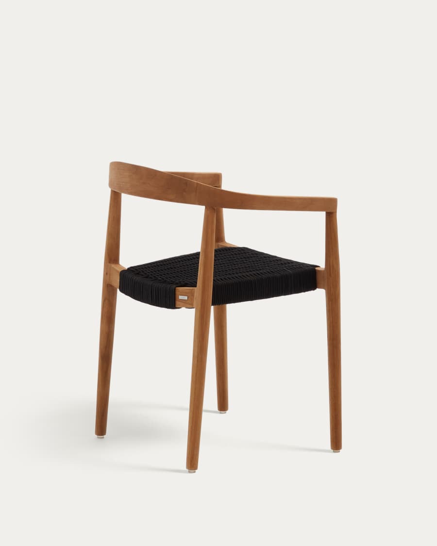 Stapelbarer Outdoor-Stuhl Ydalia aus massivem Teakholz natürliches Finish schwarzes Seil