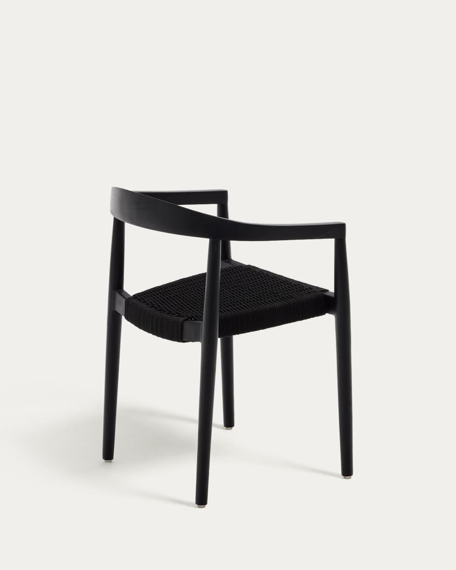 Stapelbarer Outdoor-Stuhl Ydalia aus massivem Teakholz schwarzes Finish schwarzes Seil