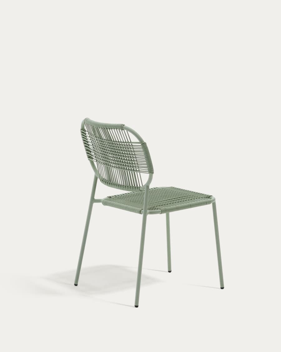 Talaier stackable outdoor chair made from synthetic cord and galvanised turquoise steel