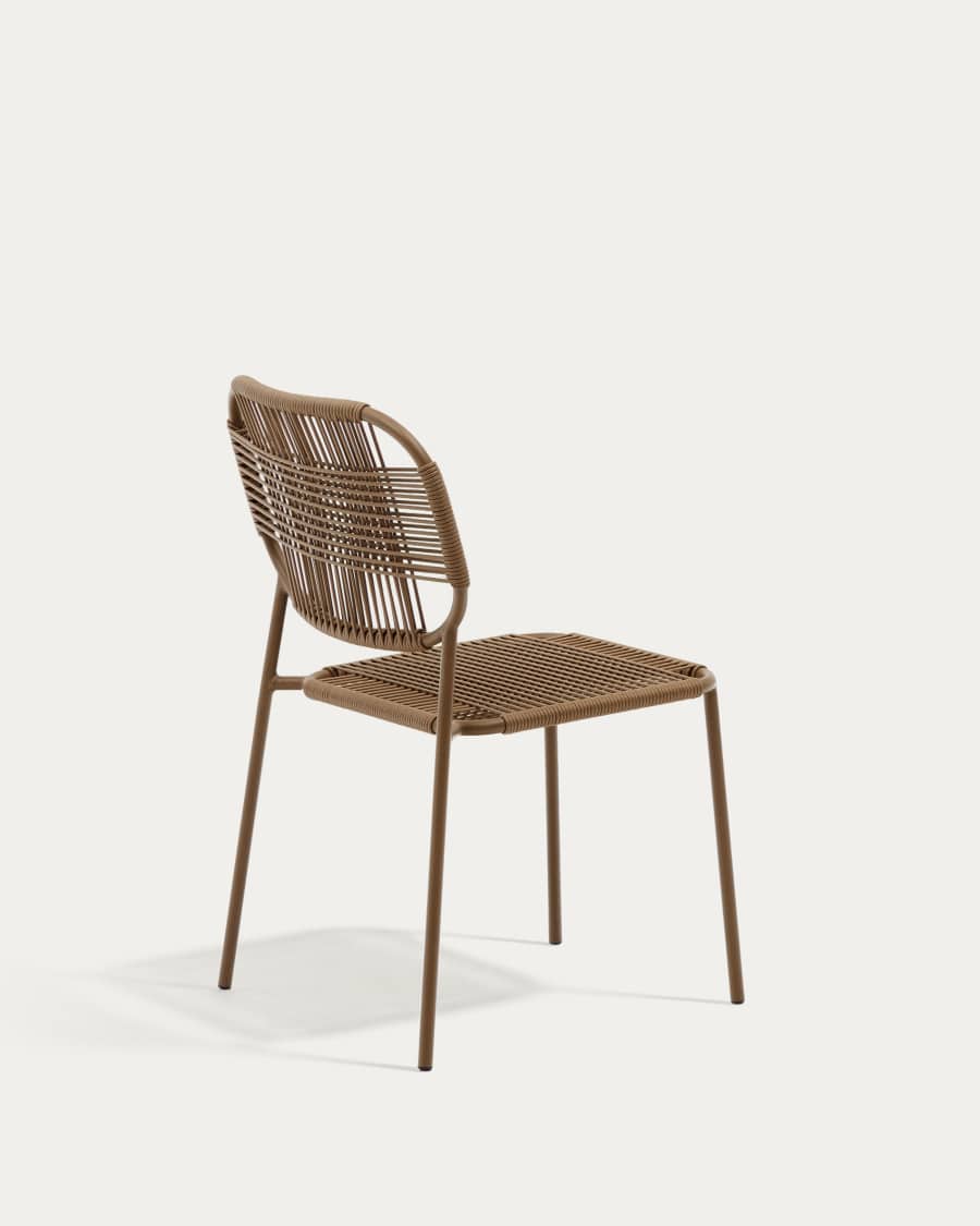 Talaier stackable outdoor chair made of synthetic rope and galvanized steel in brown finish