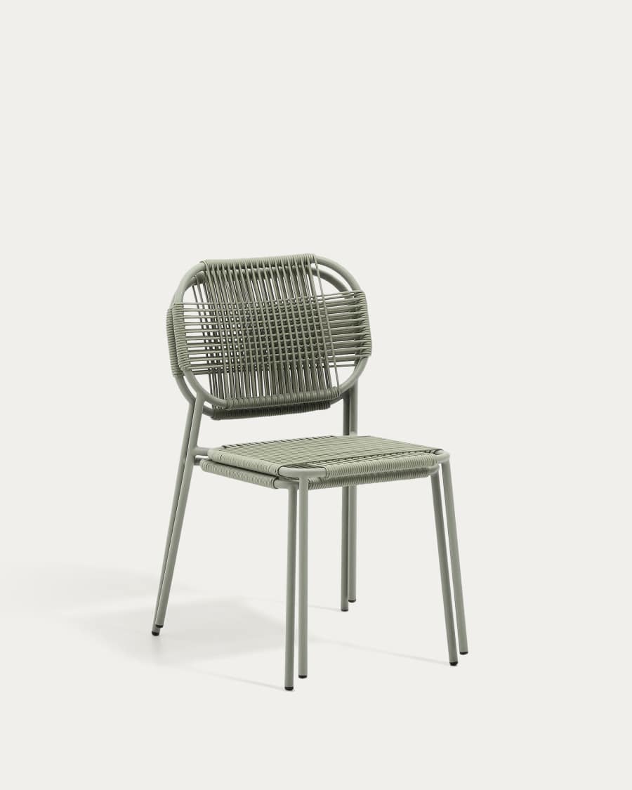 Talaier stackable outdoor chair made from synthetic cord and galvanised turquoise steel