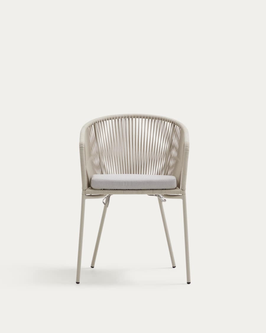 Cadira Yanet de corda sintètica cru i potes d'acer galvanitzat