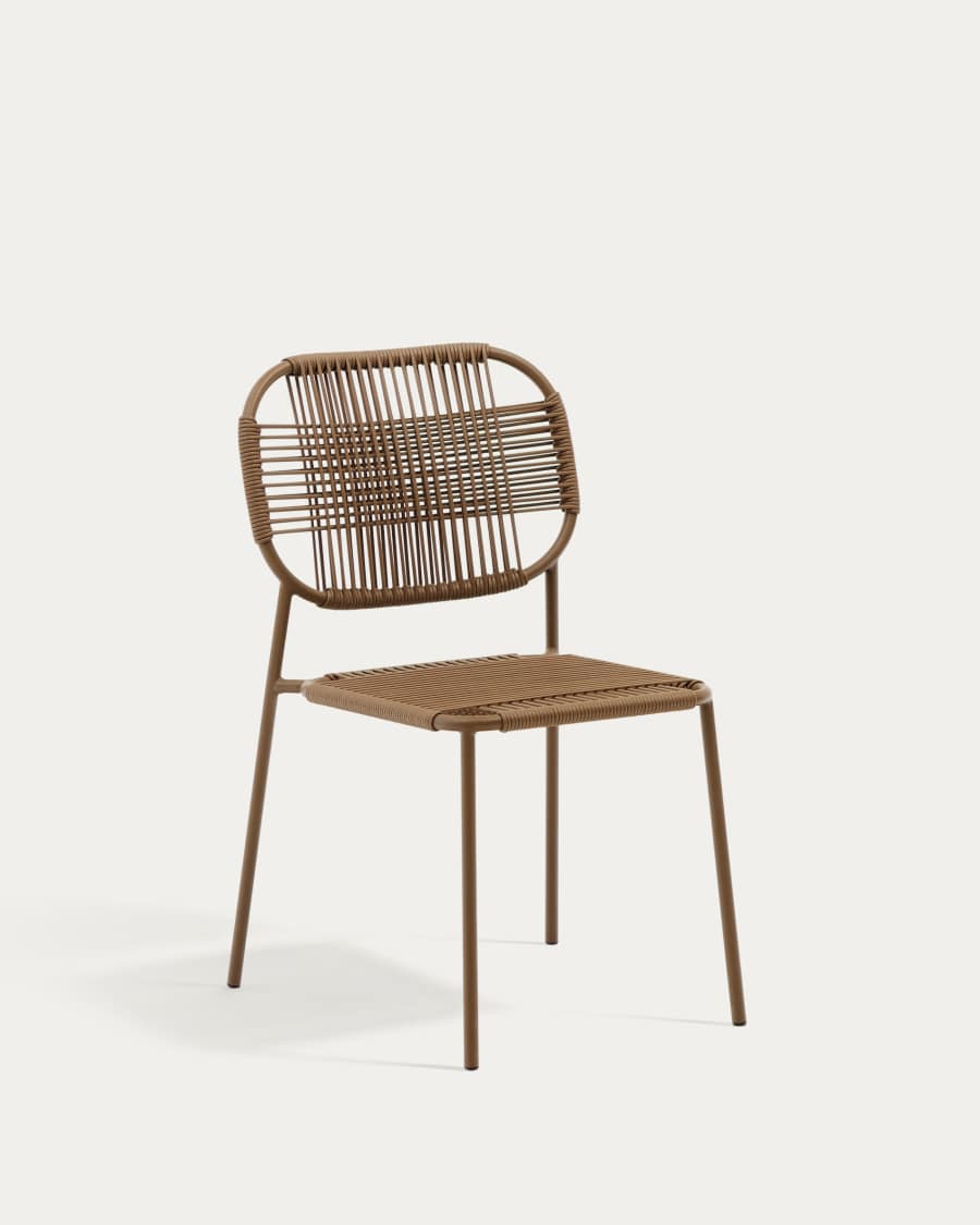 Talaier stackable outdoor chair made of synthetic rope and galvanized steel in brown finish