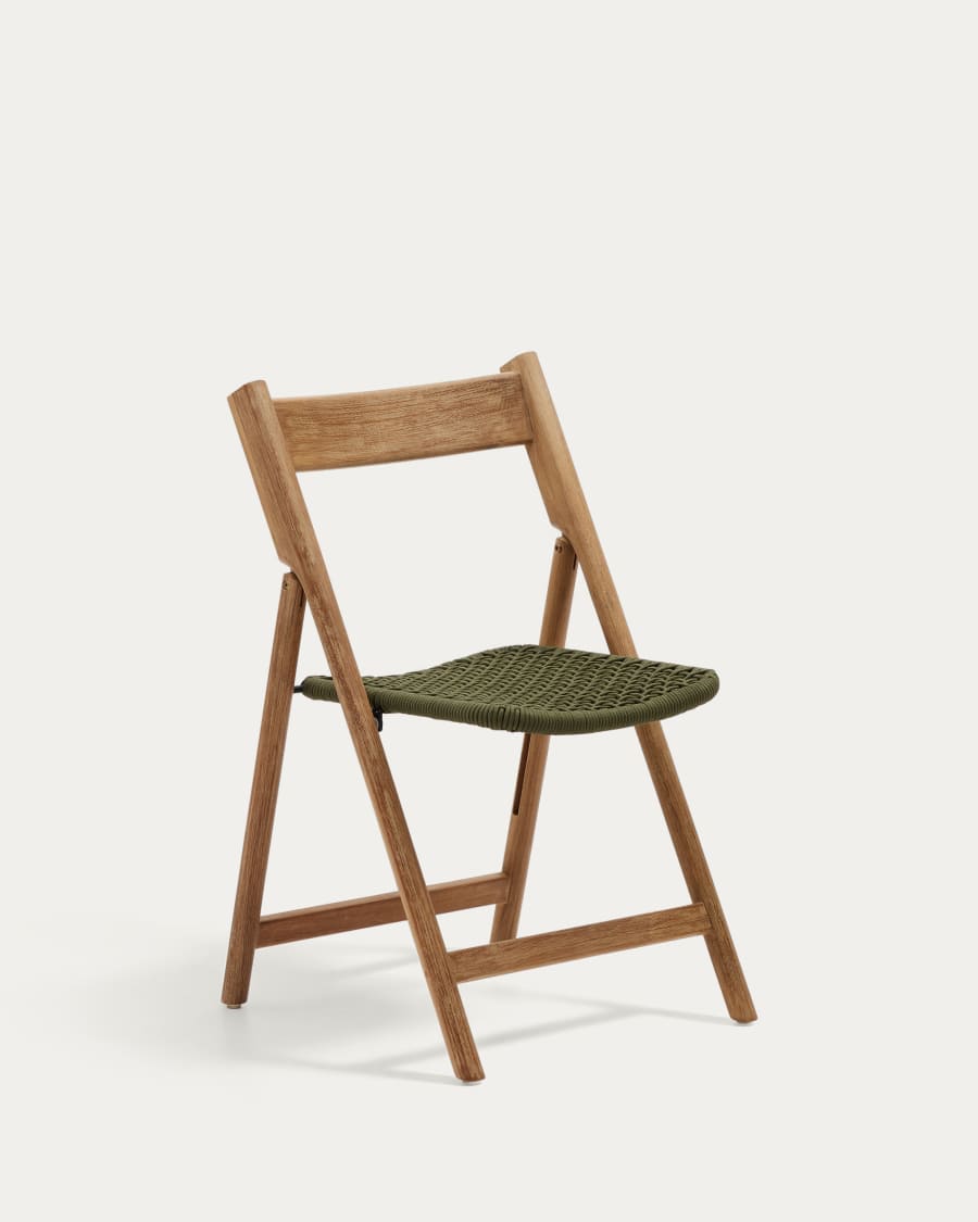 Dandara folding chair in solid acacia wood with steel structure and green cord FSC 100%