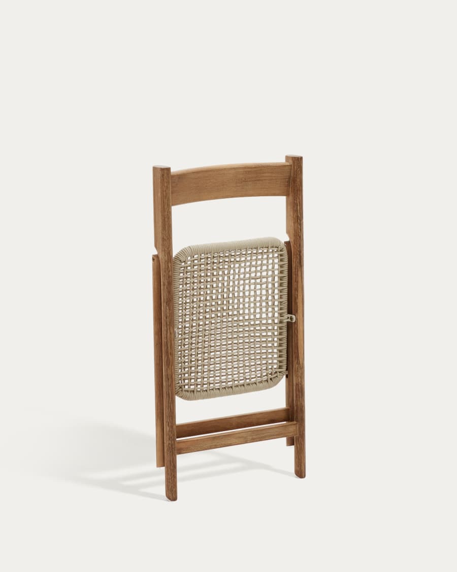 Dandara solid acacia wood folding chair, steel structure and white cord, FSC 100%