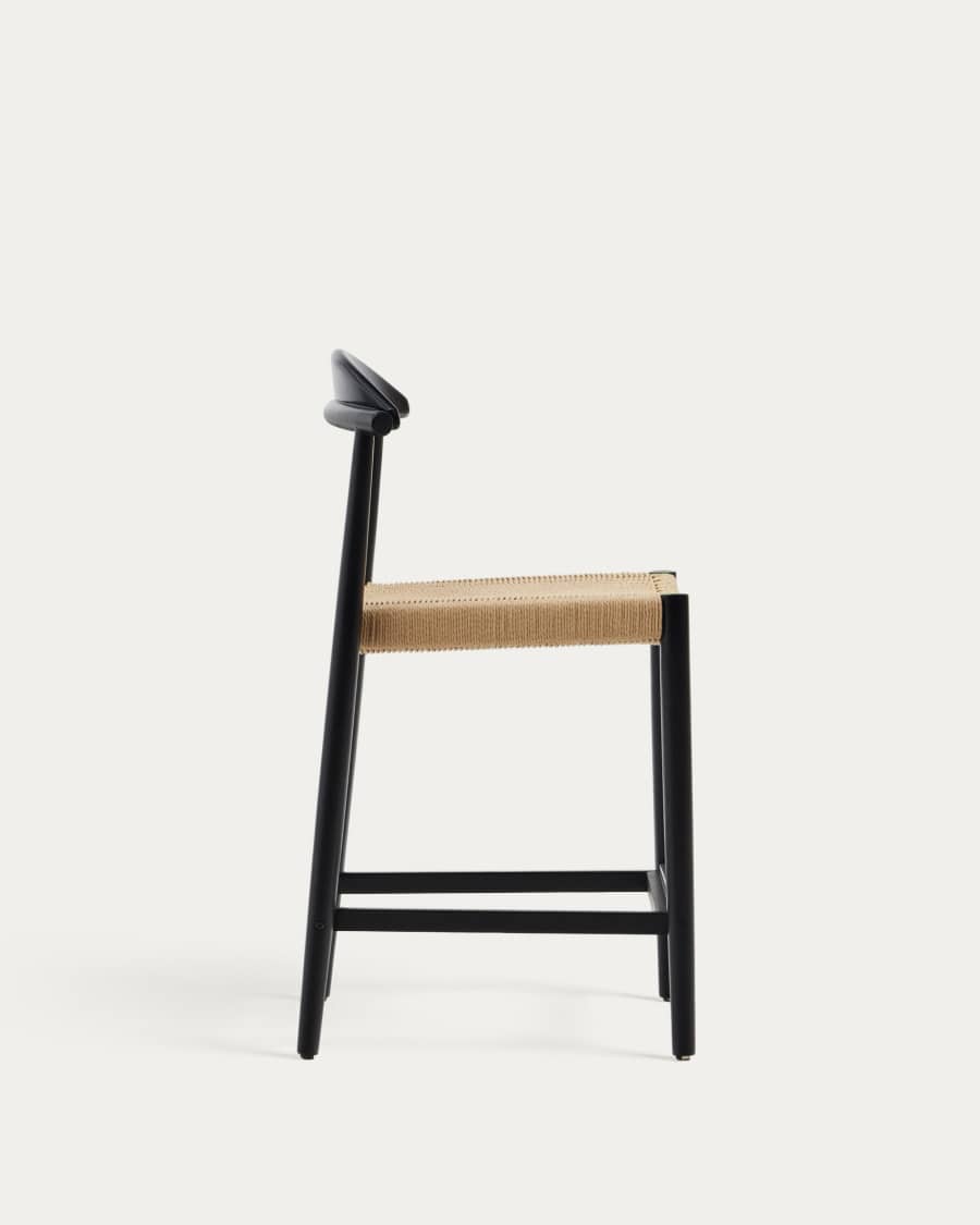Nina stool made of solid acacia wood with black finish and beige rope height 62 cm