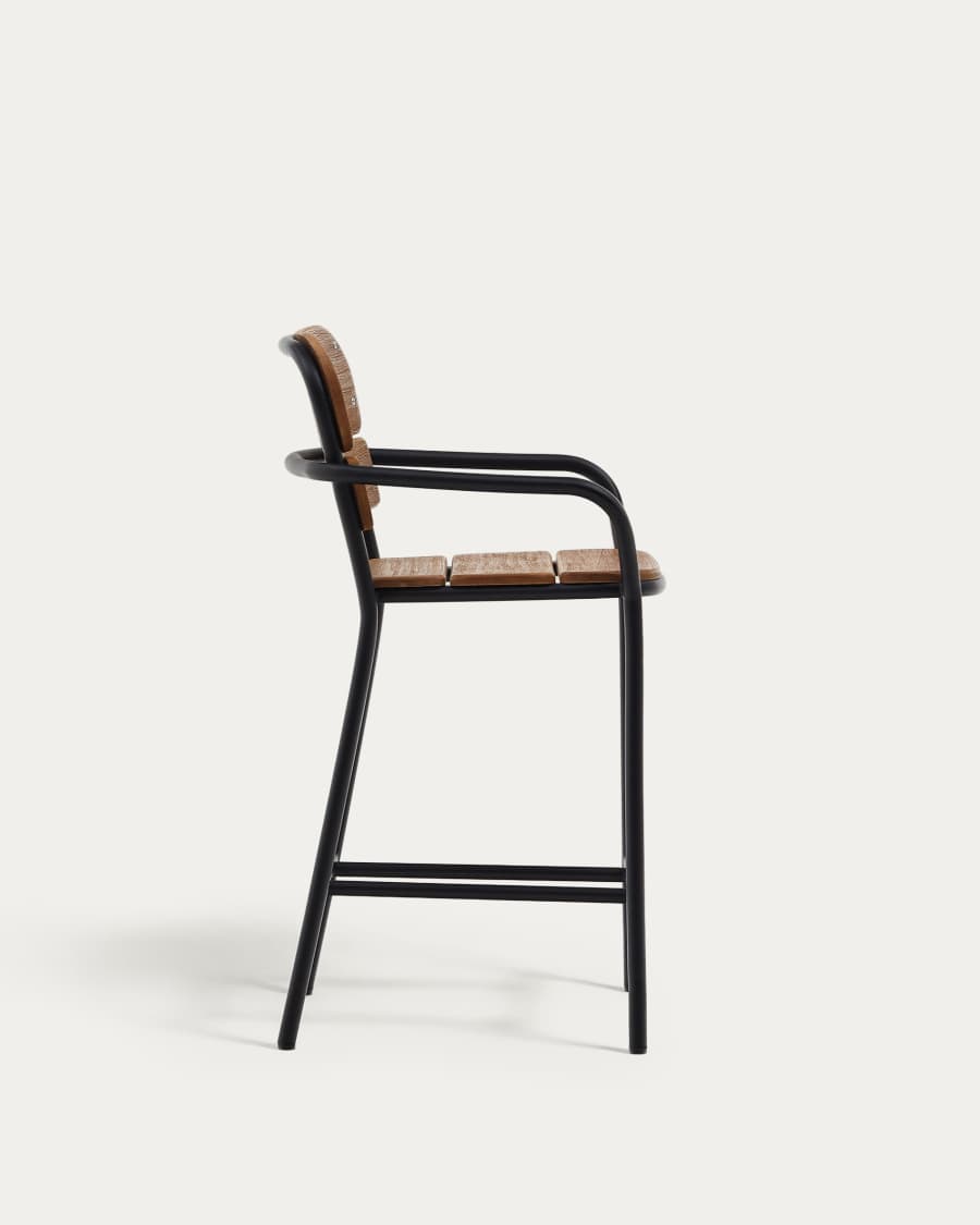 Algueret Hocker aus massivem Eukalyptusholz, Naturfinish, schwarzes Aluminium, 65 cm, FSC 100%