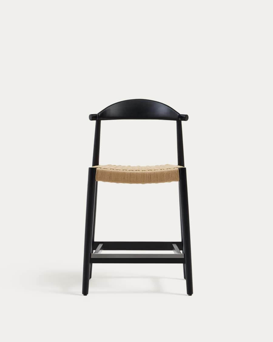 Nina stool made of solid acacia wood with black finish and beige rope height 62 cm