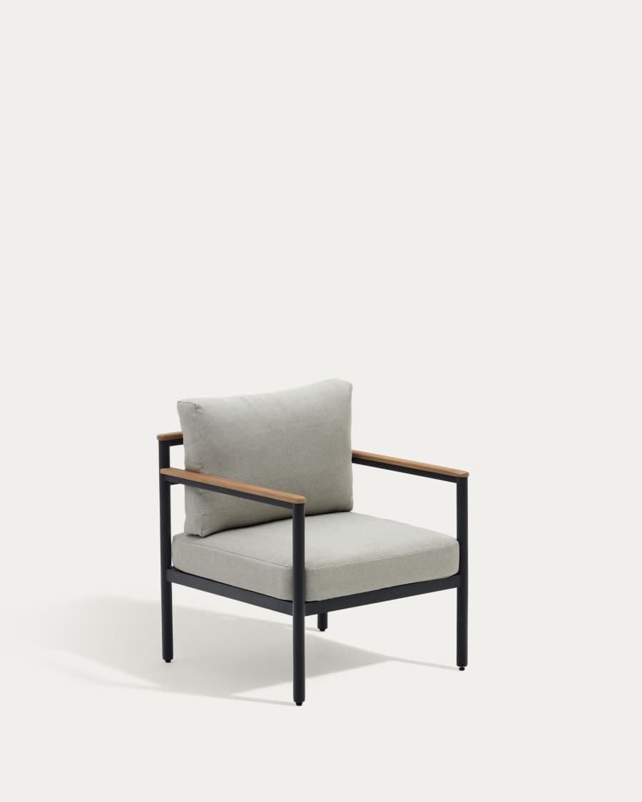 Aiguafreda set, 2 seater sofa, 2 chairs & coffee table made from grey aluminium & acacia