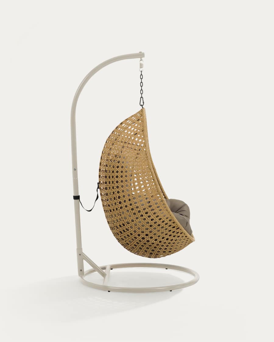 Cira light grey hanging armchair with natural finish