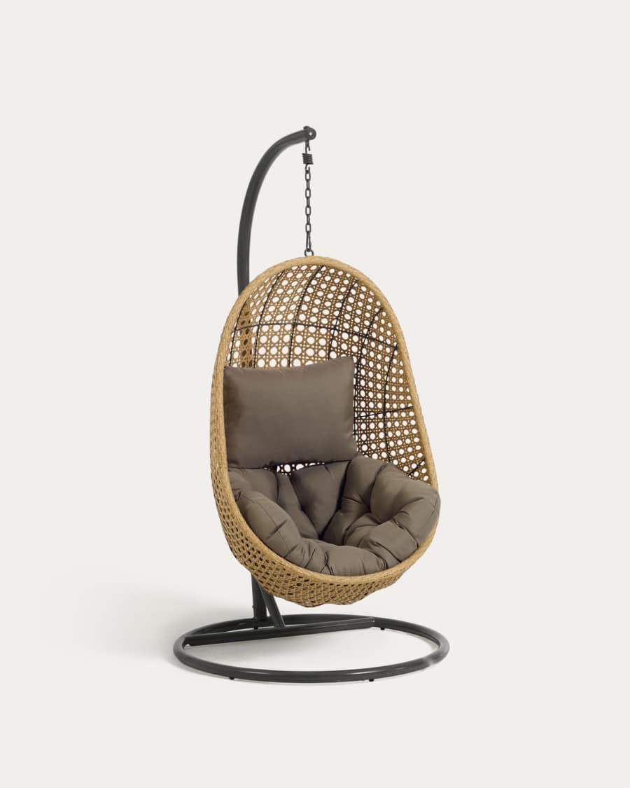 Hängesessel Cira mit natürlichem Finish mit Standfuß in Dunkelgrau