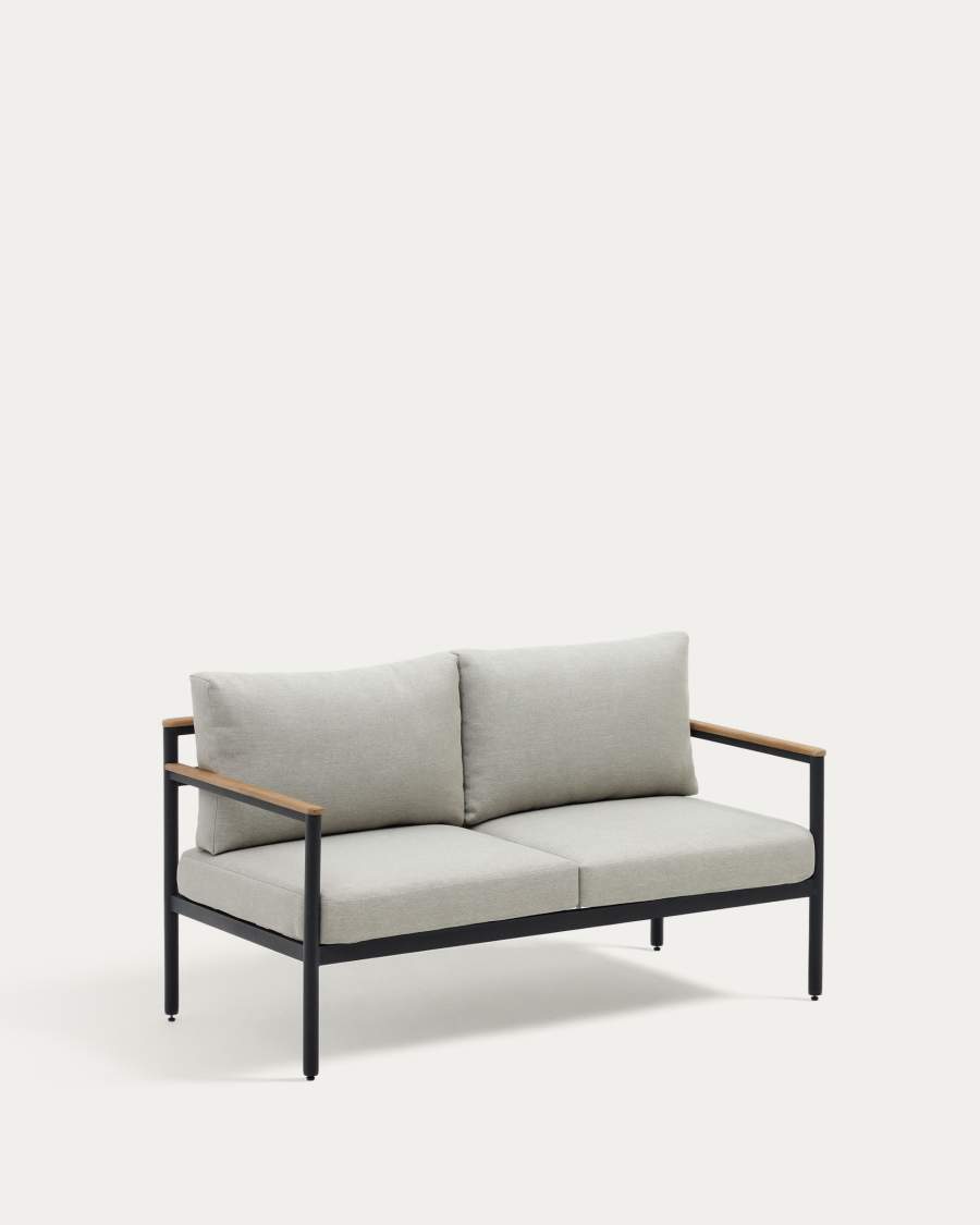 Aiguafreda set, 2 seater sofa, 2 chairs & coffee table made from grey aluminium & acacia