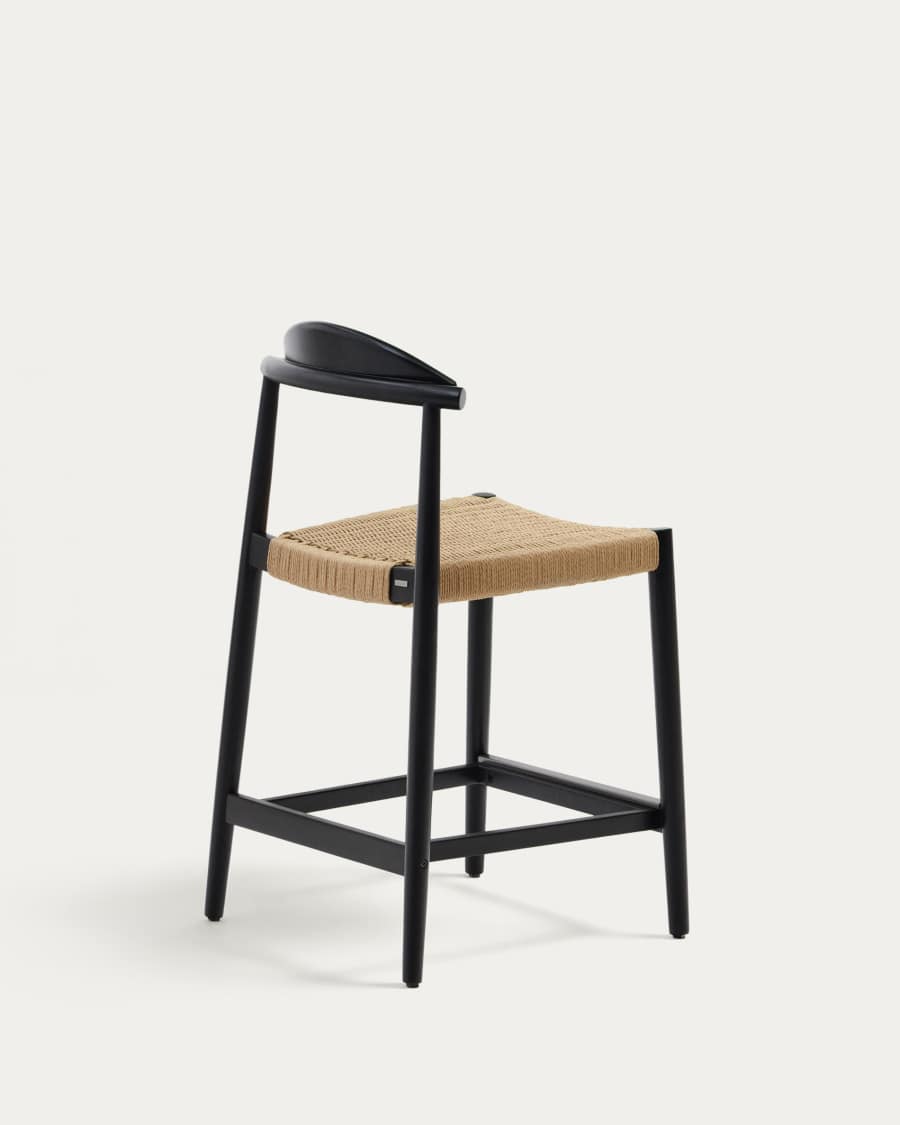 Nina stool made of solid acacia wood with black finish and beige rope height 62 cm