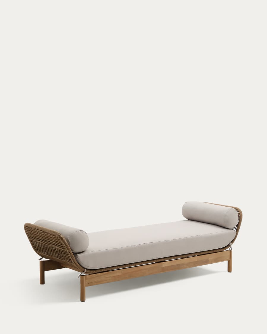 Catalina sun lounger, in beige cord and solid FSC 100% acacia wood