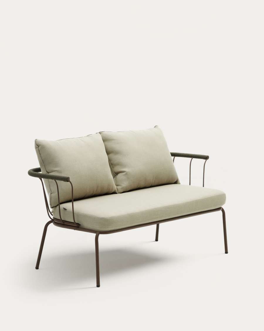 Divano a 2 posti Salguer in corda verde e acciaio verniciato marrone 134 cm