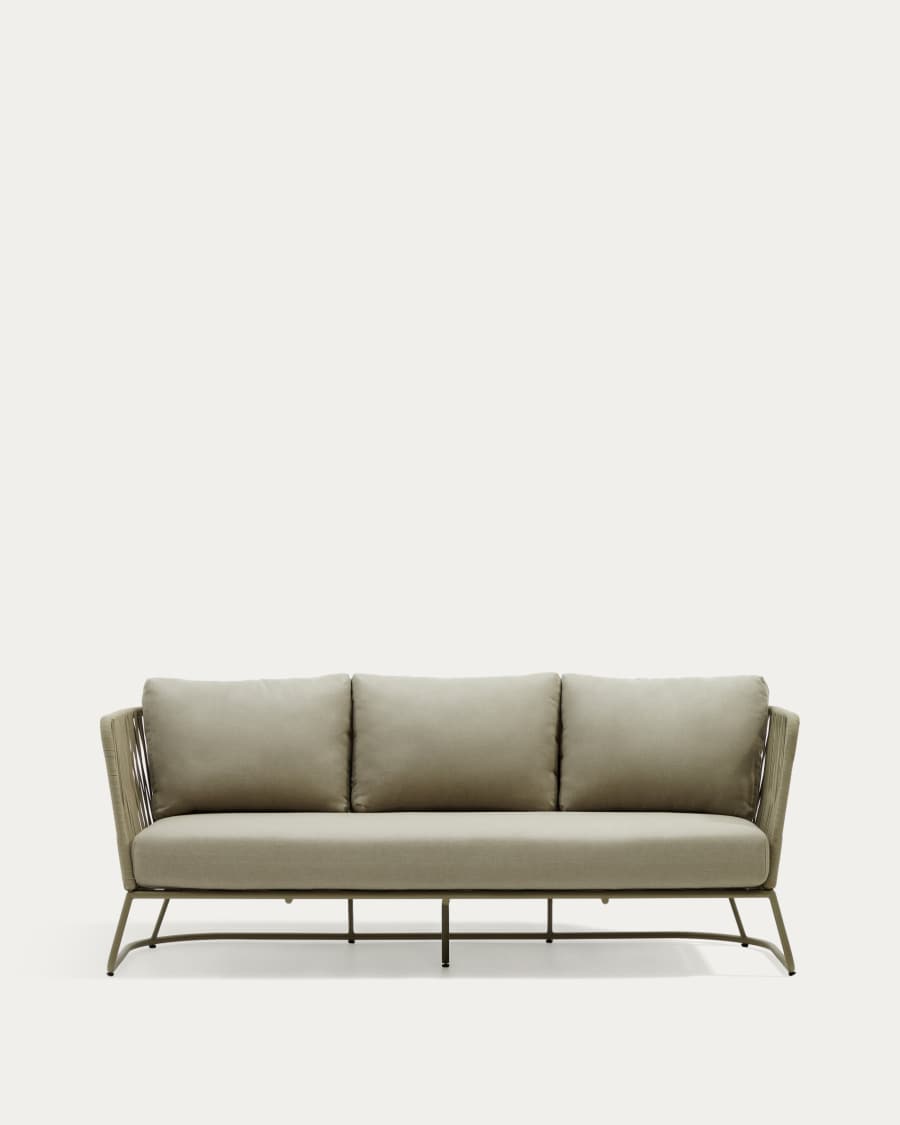 Saconca 3-seater outdoor sofa made of cord and green galvanised steel, 189 cm