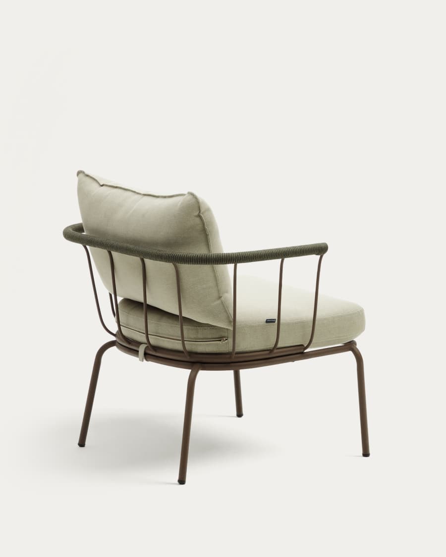 Salguer armchair in green cord and steel with a brown painted finish