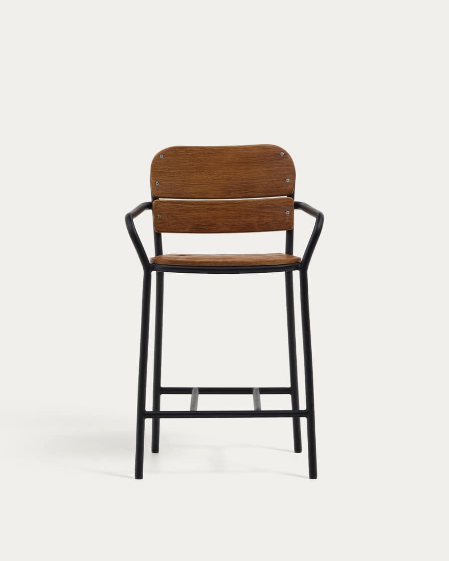 Algueret Hocker aus massivem Eukalyptusholz, Naturfinish, schwarzes Aluminium, 65 cm, FSC 100%