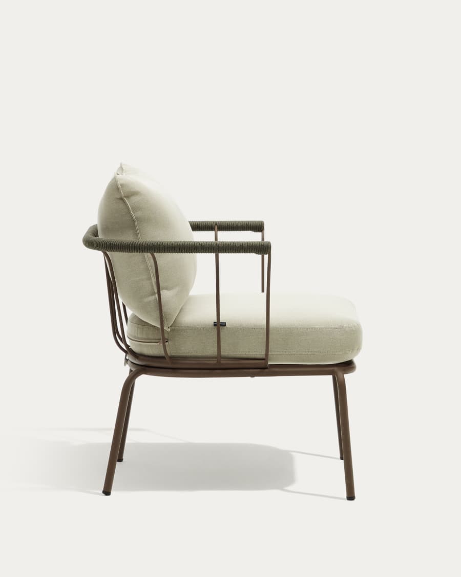 Salguer armchair in green cord and steel with a brown painted finish