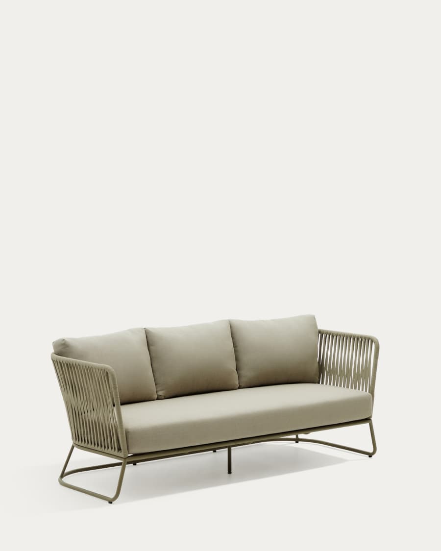 Saconca 3-seater outdoor sofa made of cord and green galvanised steel, 189 cm