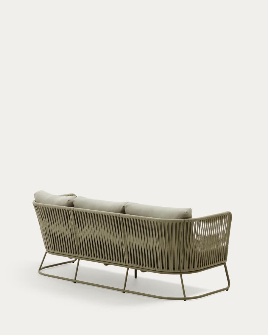Saconca 3-seater outdoor sofa made of cord and green galvanised steel, 189 cm