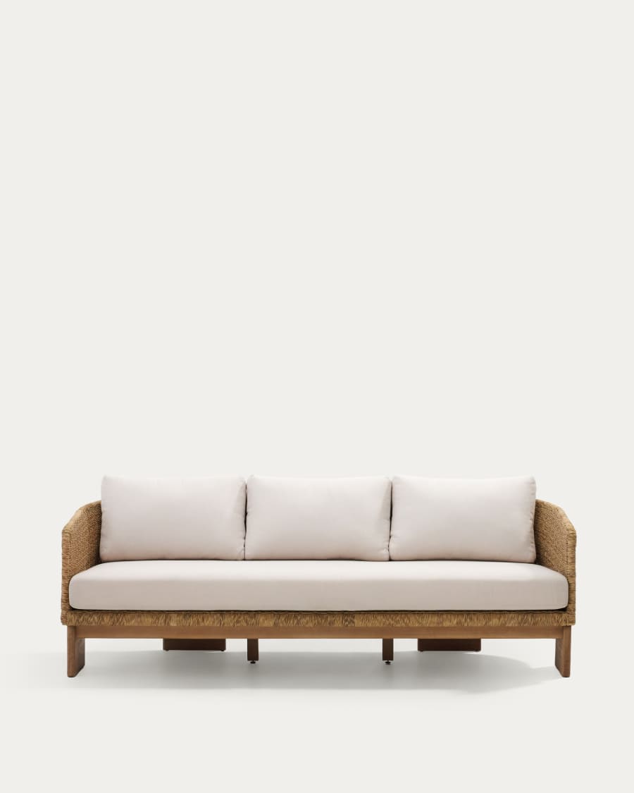 Xoriguer 3-seater sofa in synthetic rattan and solid eucalyptus wood, 223 cm FSC 100%
