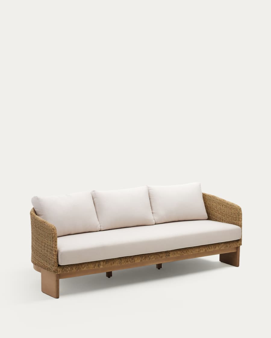 Xoriguer 3-seater sofa in synthetic rattan and solid eucalyptus wood, 223 cm FSC 100%