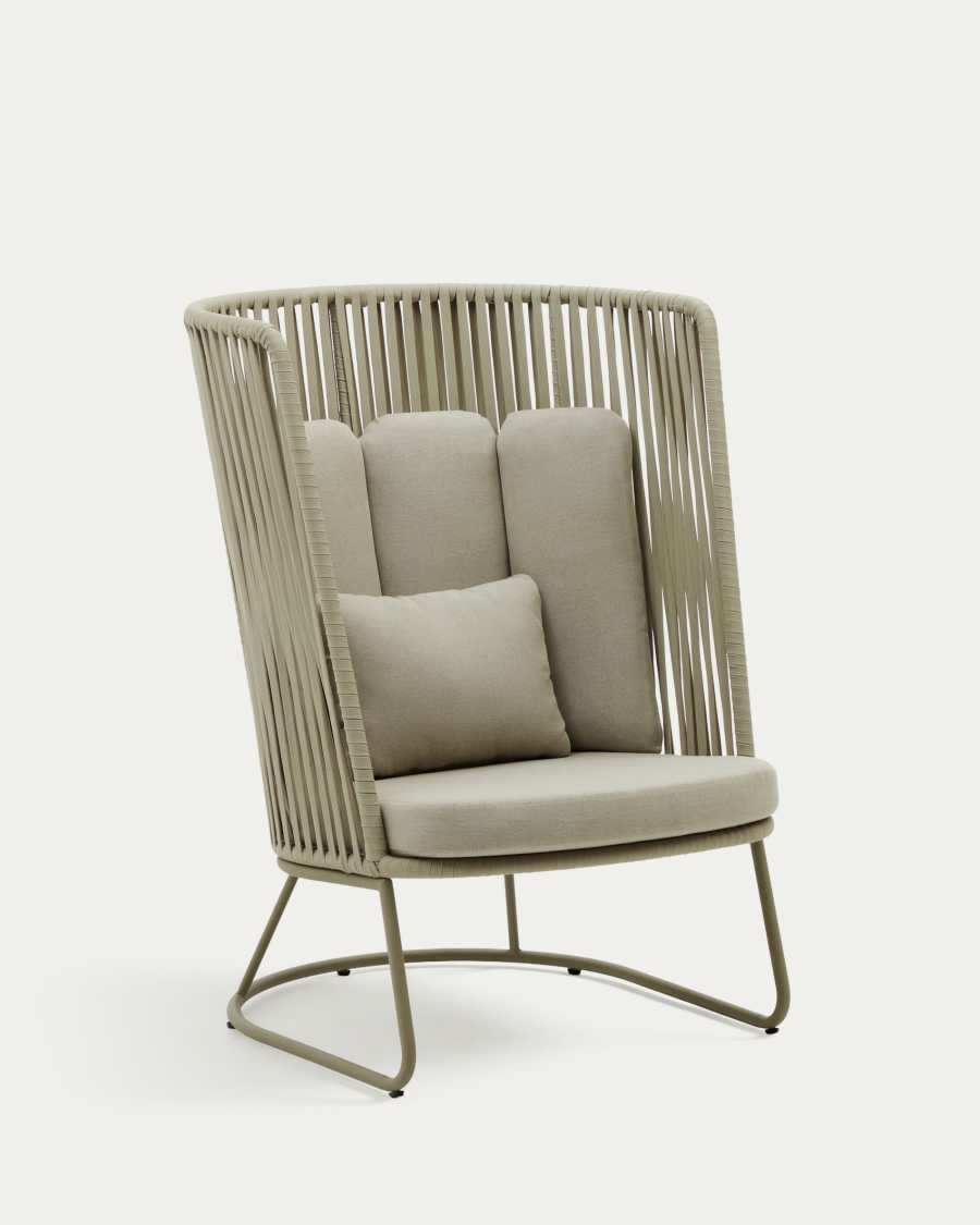 Saconca outdoor armchair with a high backrest made of cord and green galvanised steel